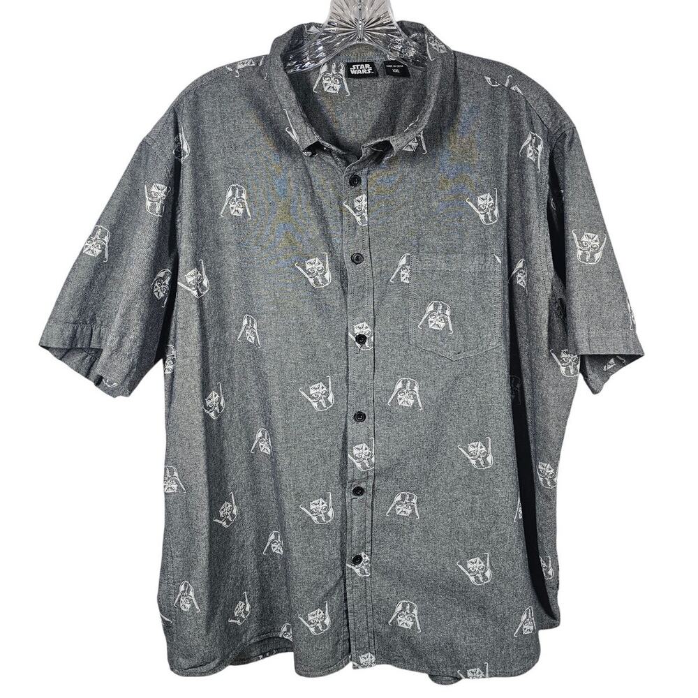 Star Wars Gray Darth Vader Print Button-Down Collar Short Sleeve Shirt XXL
